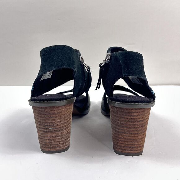 TOMS Shoes Womens Size 7 Black Block Heel Sandals Suede Leather Open Toe Zip - Picture 7 of 13